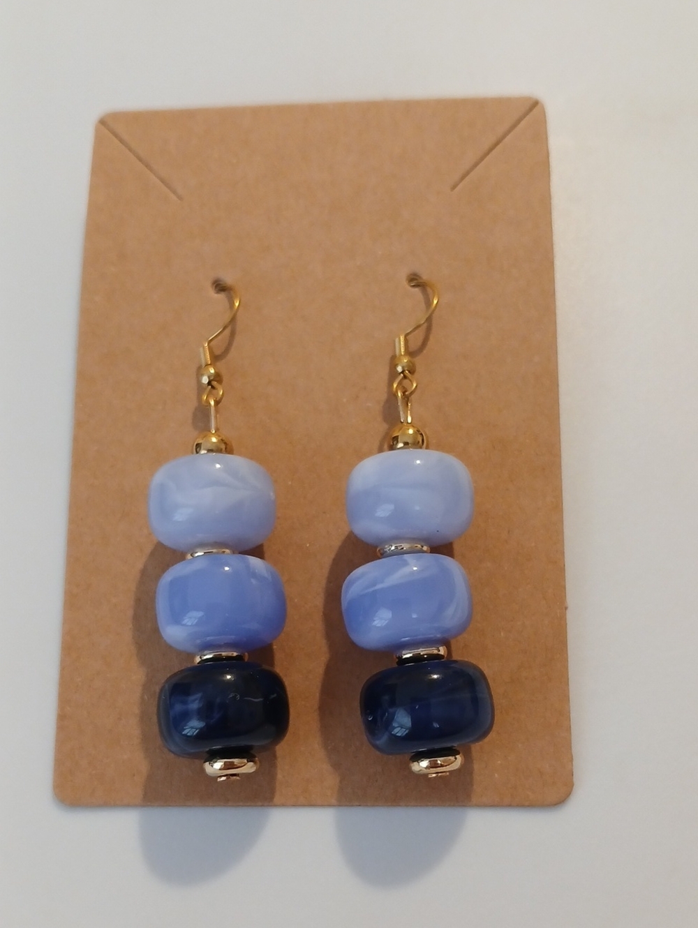 Fashion Jewelry Gold Hook Earrings with Light Blue, Periwinkle and Navy Beads